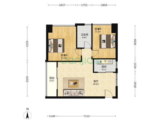 公园西郡 2室1厅1卫 88平方