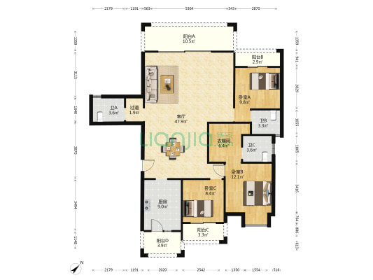 金控首府 3室1厅3卫 160平方