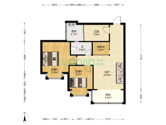 卓越金商地带 2室1厅1卫 80平方