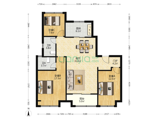 漫悦兰庭 3室1厅2卫 115平方