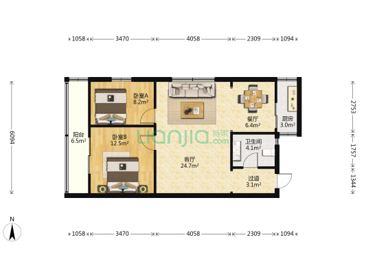 中国邮政储蓄银行陕西省分行家属院 2室2厅1卫 91平方