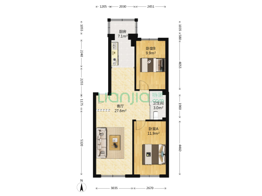 吉星花园(二道区) 2室1厅1卫 85平方