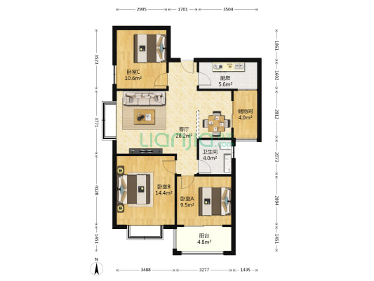 丽景花苑西区 3室1厅1卫 108平方