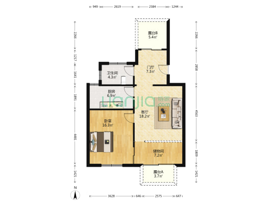 君临天下 1室1厅1卫 77平方