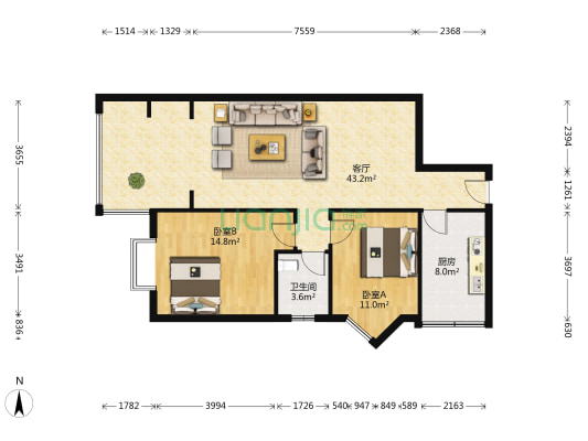 紫丹阁 2室1厅1卫 97平方