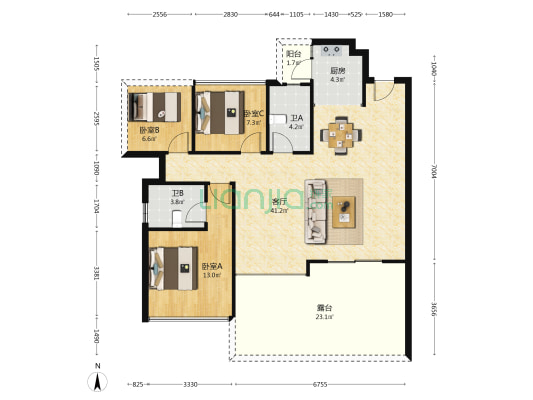 清欧·十三樾 3室1厅2卫 98平方