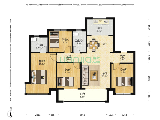 悦城壹品 4室1厅2卫 128平方