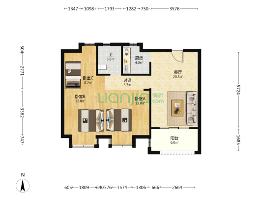 新兴岚湾三期东区 3室1厅1卫 93平方