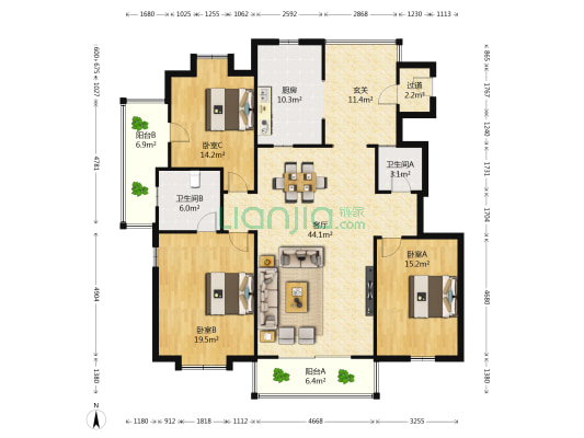 鑫惠花园中区 3室1厅2卫 163平方