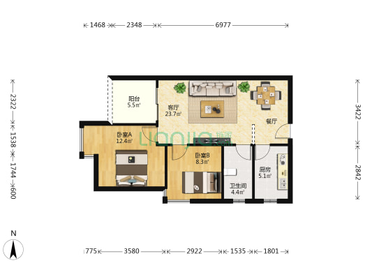 恒裕尚都 2室1厅1卫 77平方