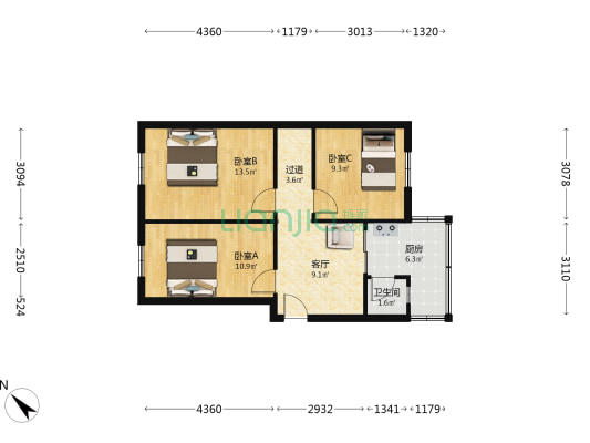 隆兴街19号 3室1厅1卫 64平方