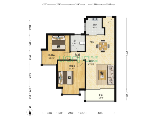 顺华亭 2室1厅1卫 84平方