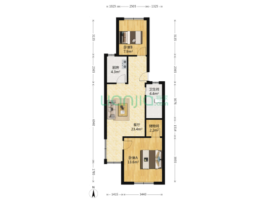 龙柏五村 2室1厅1卫 66平方
