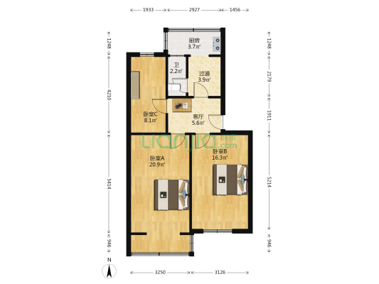 化轻宿舍 3室1厅1卫 75平方