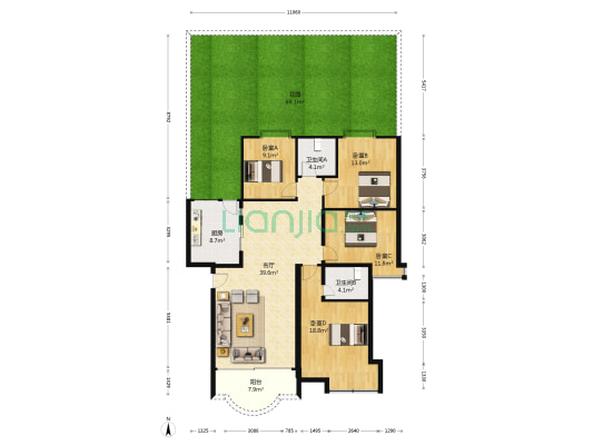 兰亭居 4室1厅2卫 127平方