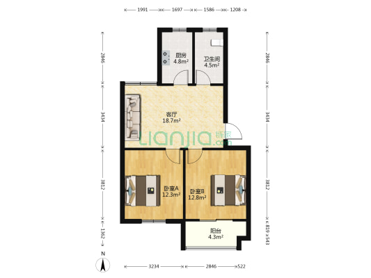 瑞鑫苑 2室1厅1卫 72平方