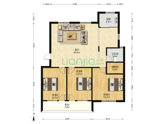 华达花园 3室1厅1卫 110平方