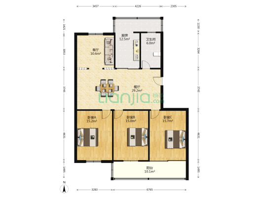振兴中路 3室2厅1卫 130平方