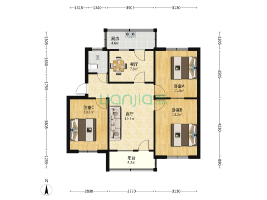 建工一村 3室2厅1卫 87平方