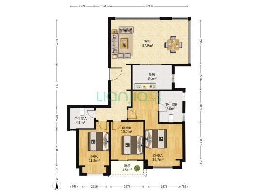万科翡翠心湖 3室1厅2卫 134平方