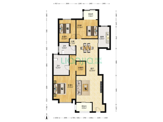 天地源大都会 3室1厅2卫 131平方