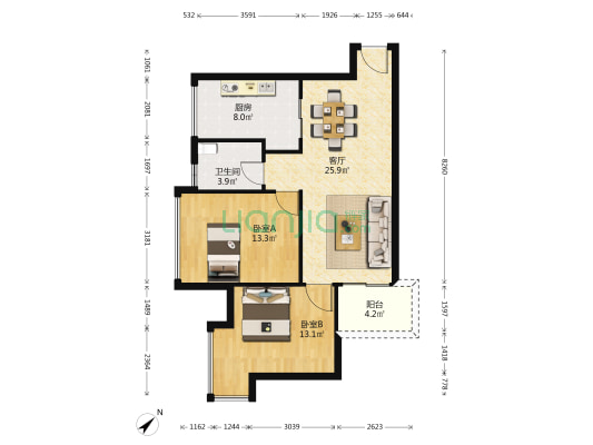 鸿威金都雅苑 2室1厅1卫 81平方