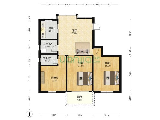 交通厅宿舍(外九彩巷25号) 3室1厅2卫 97平方