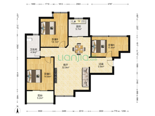 府河明珠 3室1厅1卫 96平方