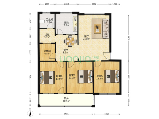 现代社区 3室2厅1卫 124平方