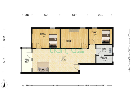 南珠小区 3室1厅1卫 86平方