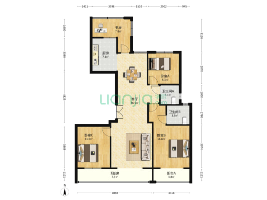 宸文苑 4室1厅2卫 137平方