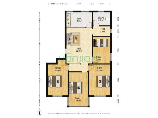 文化局宿舍 4室1厅1卫 110平方
