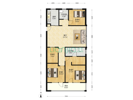 恒达祥合院 4室1厅2卫 129平方