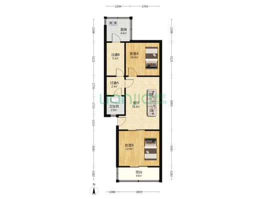 能源学院家属院5号院 2室1厅1卫 62平方
