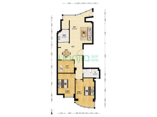 君悦花园 3室1厅1卫 128平方
