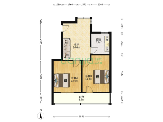 灵顺北路 2室1厅0卫 62平方