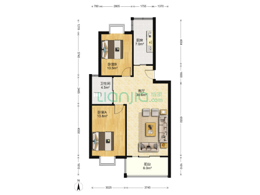 兰馨佳苑小区 2室1厅1卫 91平方