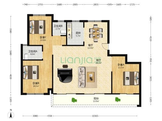 科大湖沁湾 3室2厅2卫 148平方