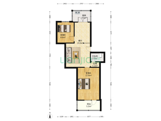 和平苑小区 2室1厅1卫 74平方