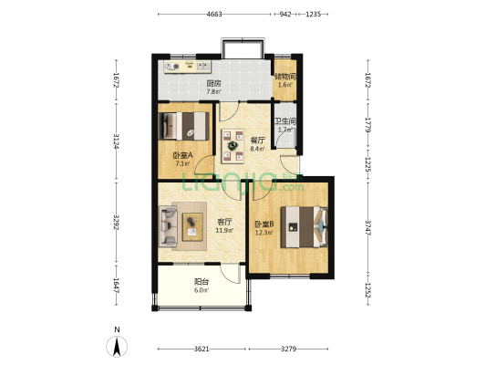 共青团东路39号 2室2厅1卫 69平方
