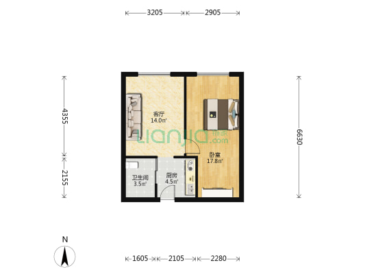 西街42号附1号 1室1厅1卫 55平方