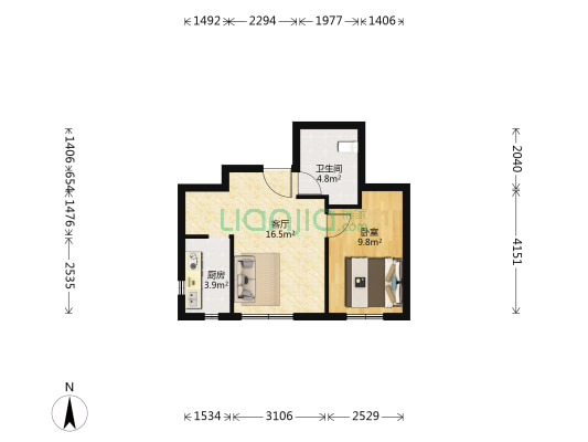双河南里尚城北区 1室1厅1卫 51平方