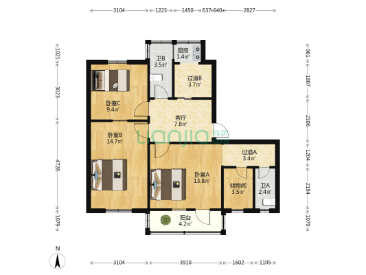 省地勘二院 3室1厅2卫 82平方