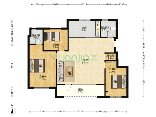 金地城E8 3室1厅2卫 113平方
