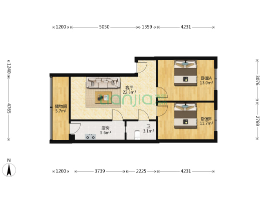 长客厂西区 2室1厅1卫 76平方