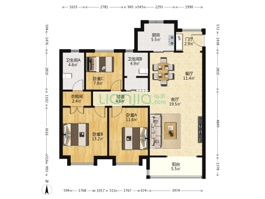 华润置地未来城市DK5 3室2厅2卫 128平方