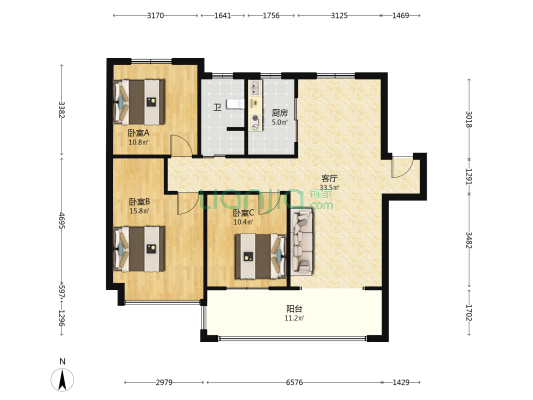金马爱梦天宸 3室1厅1卫 111平方