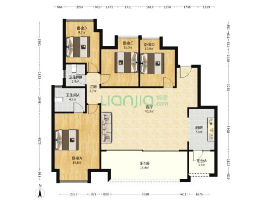 高科江澜礼墅三期二组团 4室1厅2卫 145平方
