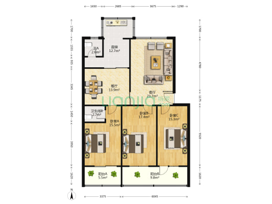 西焦住宅中区 3室2厅2卫 143平方