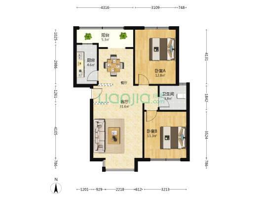假日星城 2室1厅1卫 86平方